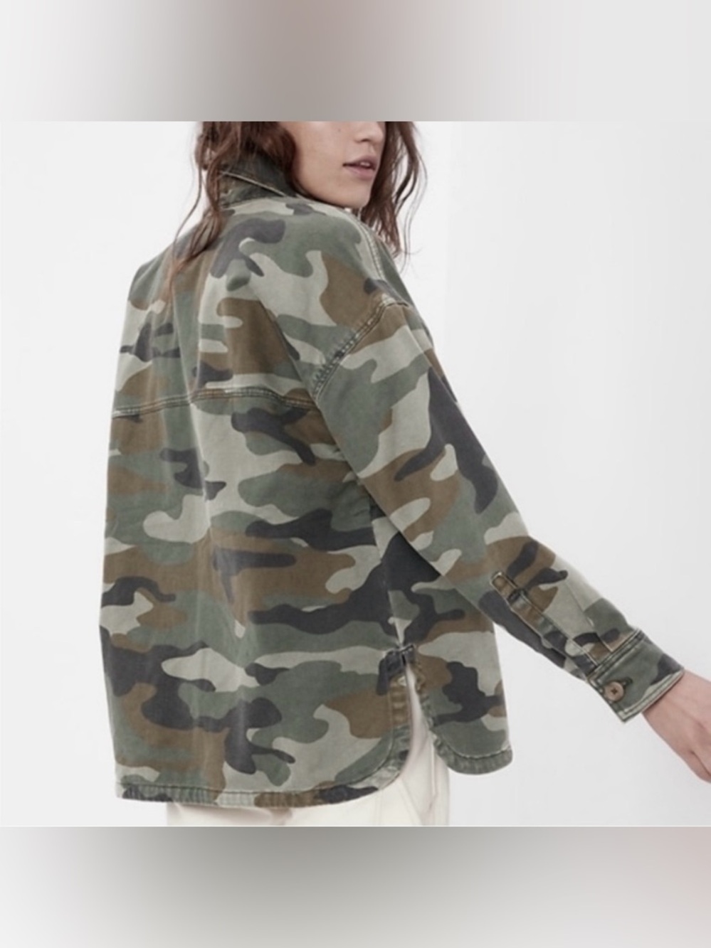 GAP Women’s Camouflage Denim Utility Jacket in Olive Camo - Picture 2 of 9